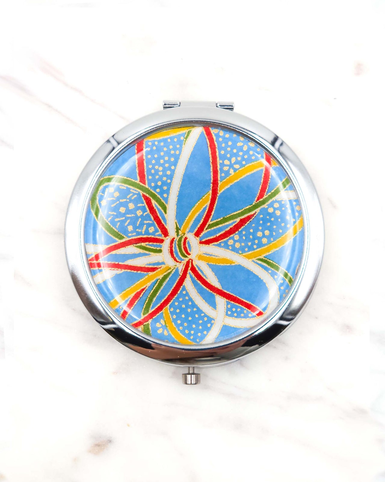 Compact Mirror - Ribbons on Blue