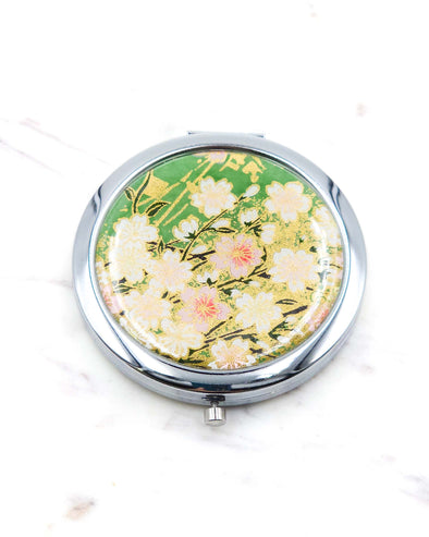 Cherry Blossoms on Green Compact Mirror
