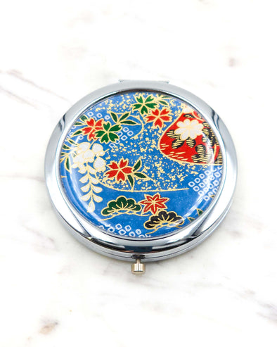 Blue & Red Floral Compact Mirror