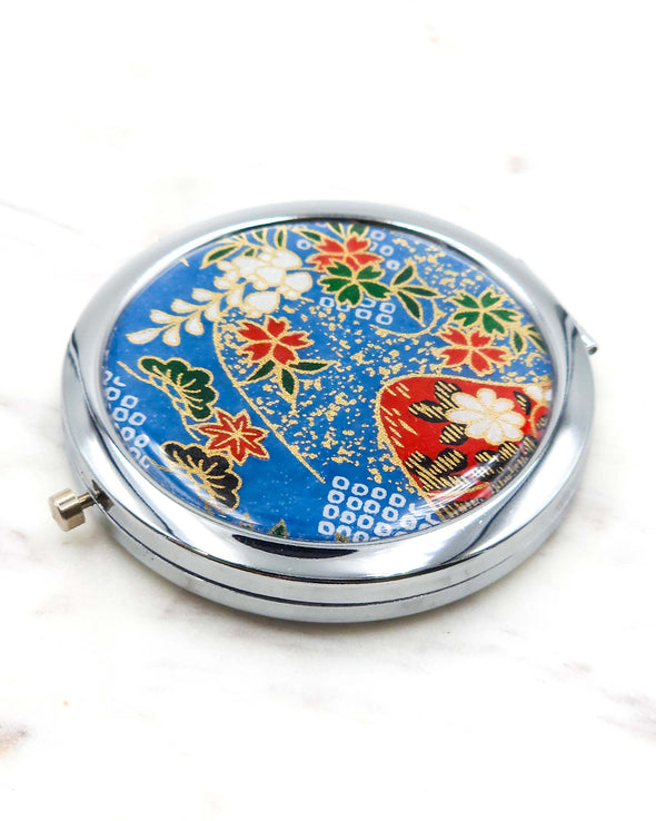Blue & Red Floral Compact Mirror