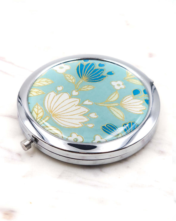 Flowers on Turquoise Compact Mirror