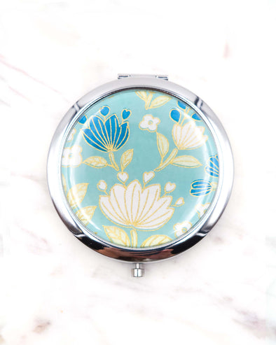 Flowers on Turquoise Compact Mirror