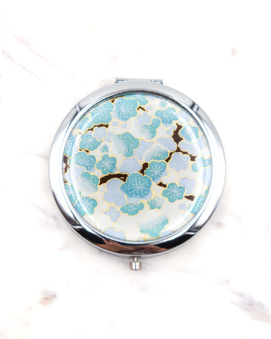 Light Blue Plum Blossoms on Cream Compact Mirror