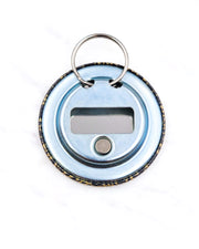 Magnetic bottle opener featuring a metallic gold floral design on a black background.