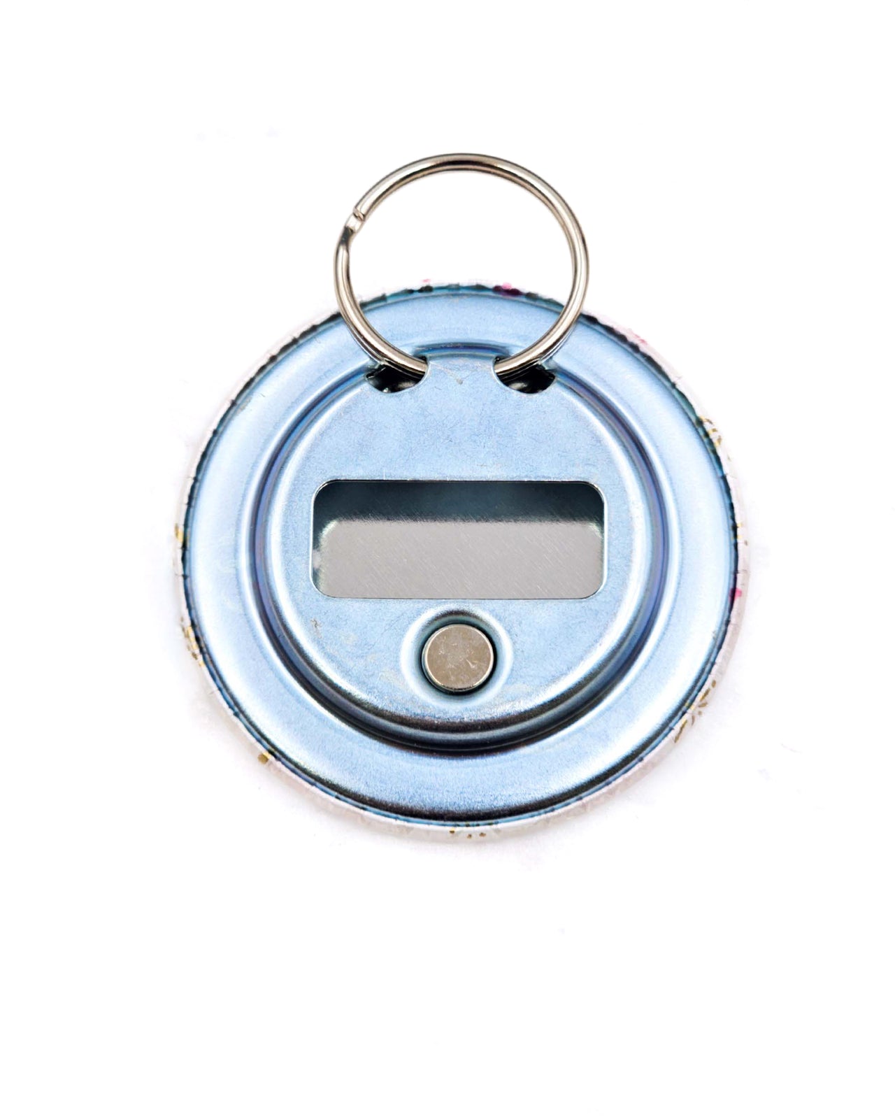 Magnetic bottle opener featuring pink and white cherry blossoms on a white background with metallic gold accents.