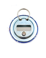 Magnetic bottle opener featuring white rabbits and cherry blossoms on a blue wave background with metallic gold accents.