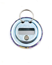 Magnetic bottle opener featuring yellow and purple flowers on a purple background with metallic gold accents.