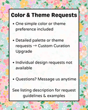 Color and theme request guidelines. Refer to listing description for details.