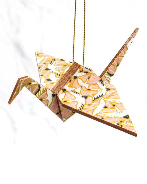 Wooden Origami Crane - Cranes on Pink