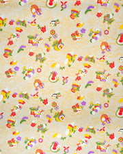 Japanese chiyogami paper featuring assorted white, purple, green, red, and yellow dragons on a gold background with metallic gold details.