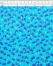Japanese chiyogami paper featuring small dark blue flowers with metallic gold stems on a blue background.