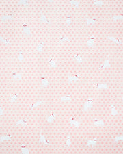 Japanese chiyogami paper featuring assorted white cats with red collars on a light pink asanoha (hemp leaf) background.