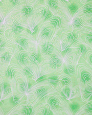 Japanese chiyogami paper featuring white butterfly outlines on a green background with metallic gold details.