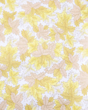 Japanese chiyogami paper featuring large yellow, beige, and white leaves on a pearlescent white background with metallic gold details.