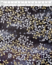 Japanese chiyogami paper featuring metallic gold and silver hagi (bush clover) on a black background.