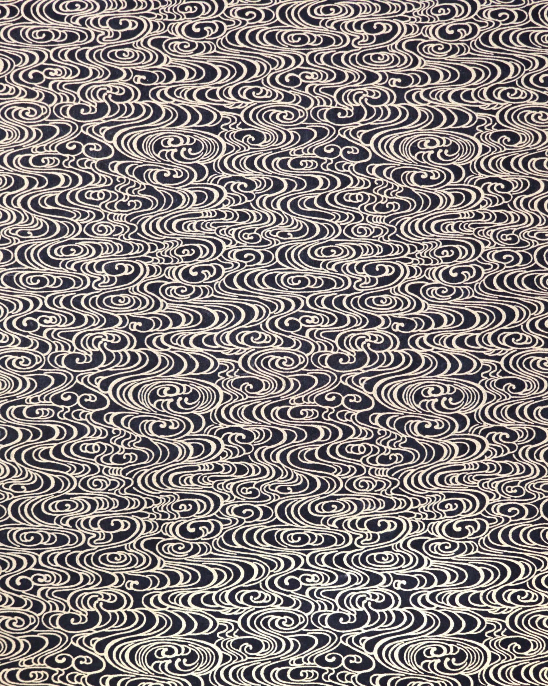 Japanese chiyogami paper featuring metallic gold water ripples on a black background.
