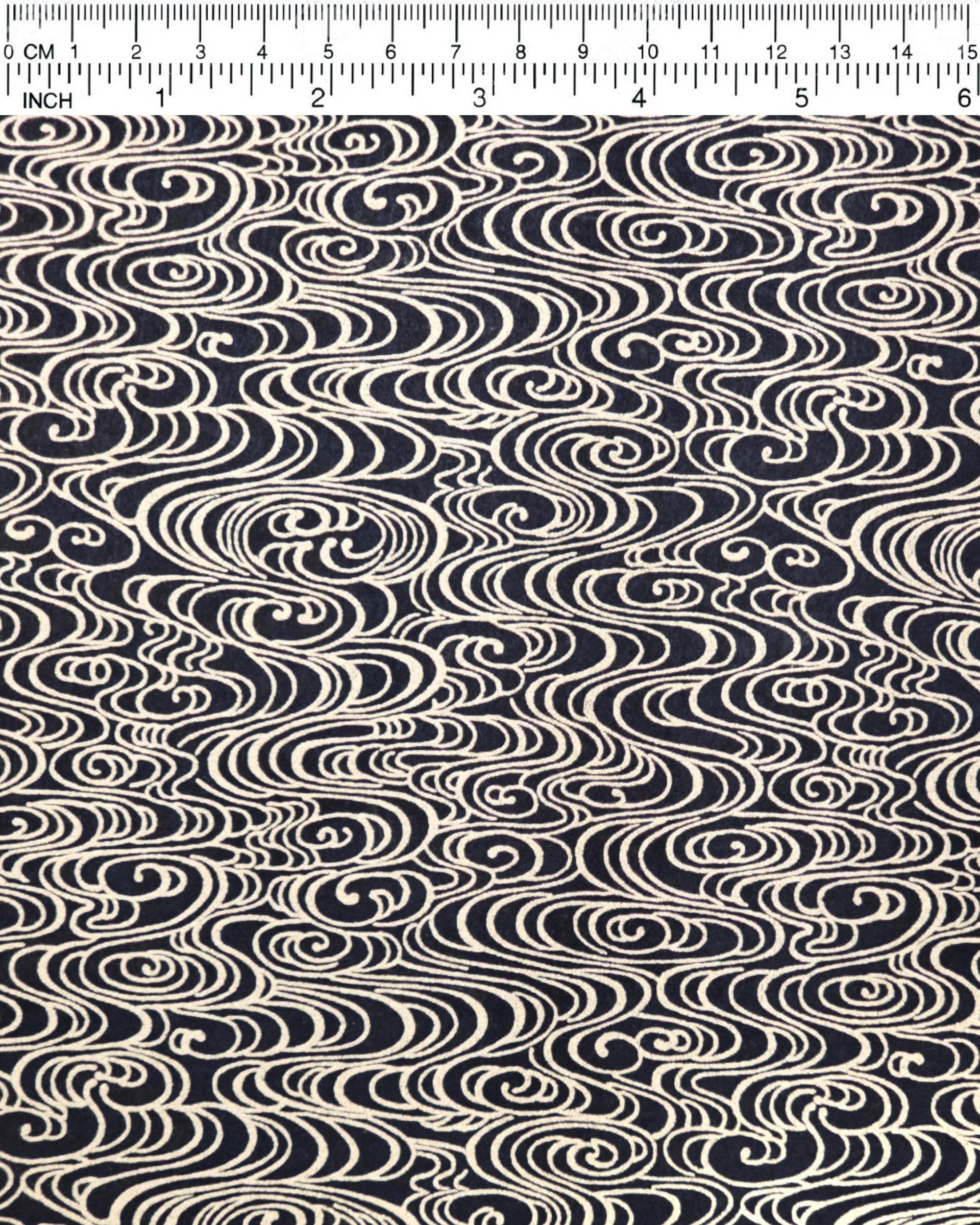 Japanese chiyogami paper featuring metallic gold water ripples on a black background.