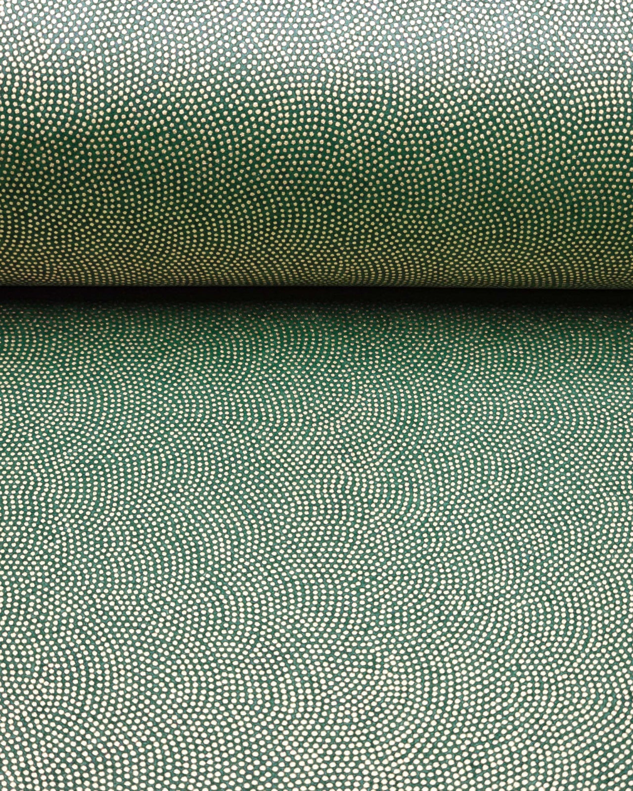 Japanese chiyogami paper featuring a very small metallic gold "same komon" (sharkskin) design on a dark green background.