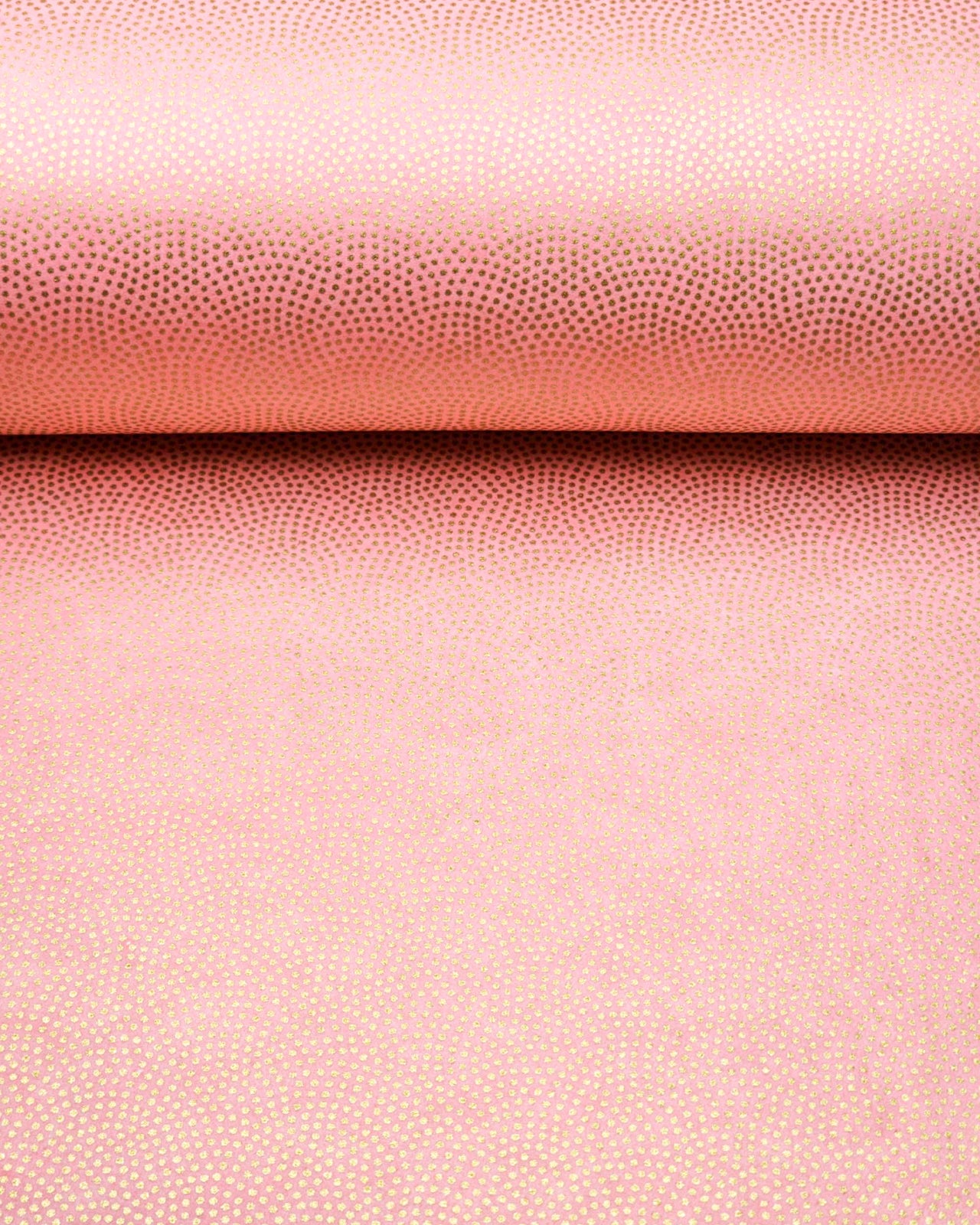 Japanese chiyogami paper featuring a small metallic gold "same-komon" (sharkskin) design on a light pink background. 