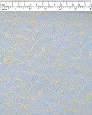 Japanese chiyogami paper featuring small metallic gold waves (aranami) on a light blue background. 