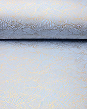 Japanese chiyogami paper featuring small metallic gold waves (aranami) on a light blue background. 