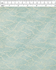 Japanese chiyogami paper featuring small metallic gold waves (aranami) on a gradient green background.