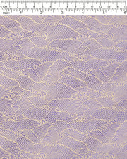 Japanese chiyogami paper featuring small metallic gold waves (aranami) on a gradient purple background.