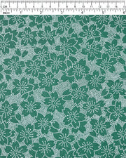 Japanese chiyogami paper featuring white pointillistic cherry blossoms on a dark green background.