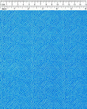 Japanese chiyogami paper featuring a metallic gold "same komon" (sharkskin) design on a blue background, shown next to a ruler for size reference.