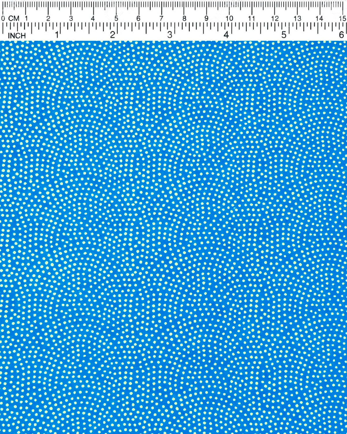 Japanese chiyogami paper featuring a metallic gold "same komon" (sharkskin) design on a blue background, shown next to a ruler for size reference.