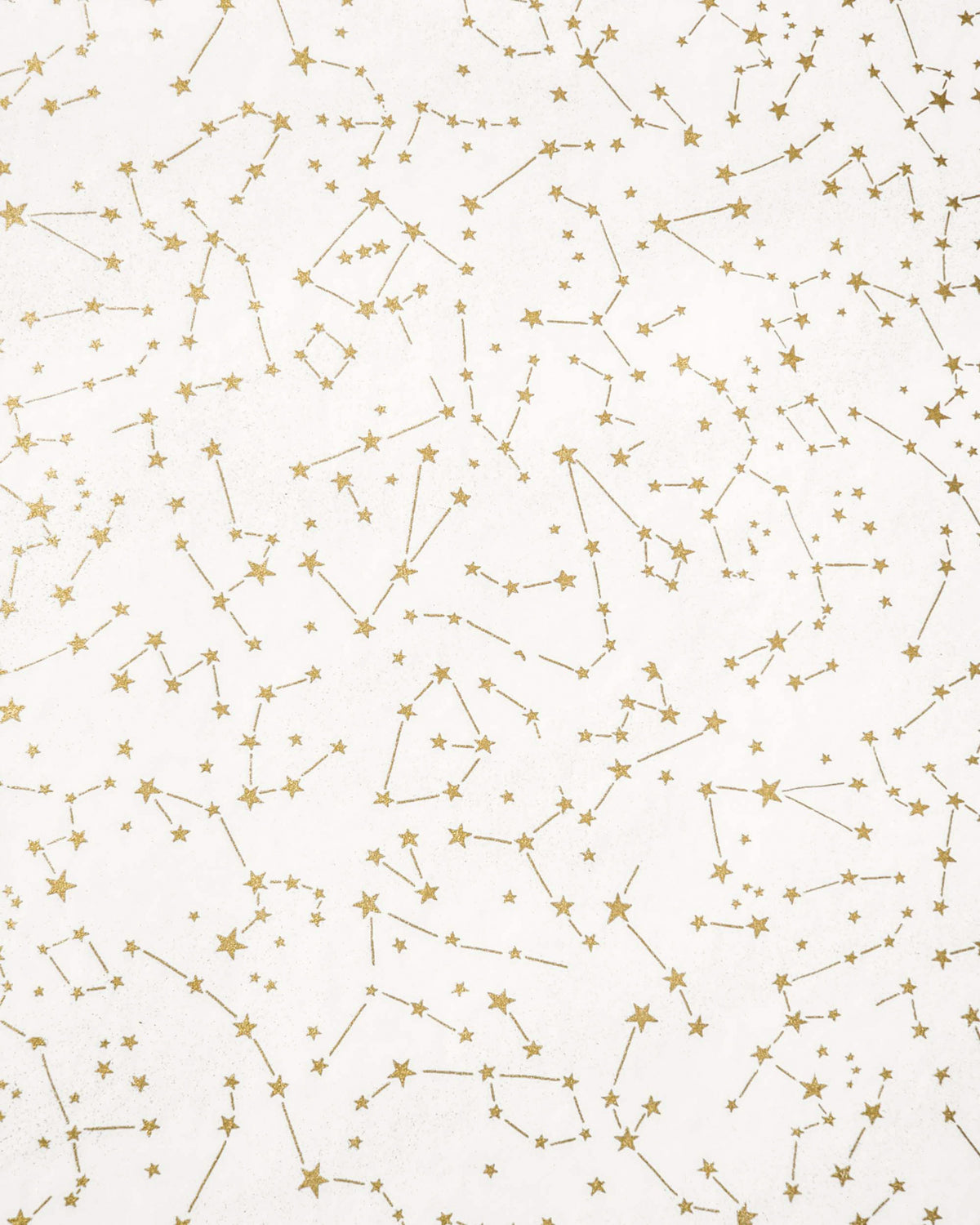 Japanese chiyogami paper featuring metallic gold stars and constellations scattered across a white background with shimmering metallic silver stardust. 