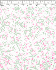 Japanese chiyogami paper featuring pink and white tulips with light green leaves on a white background, shown next to a ruler for size reference.