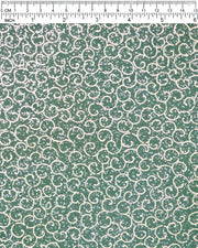 Japanese chiyogami paper featuring metallic gold traditional karakusa design on a green background with silver glitter.