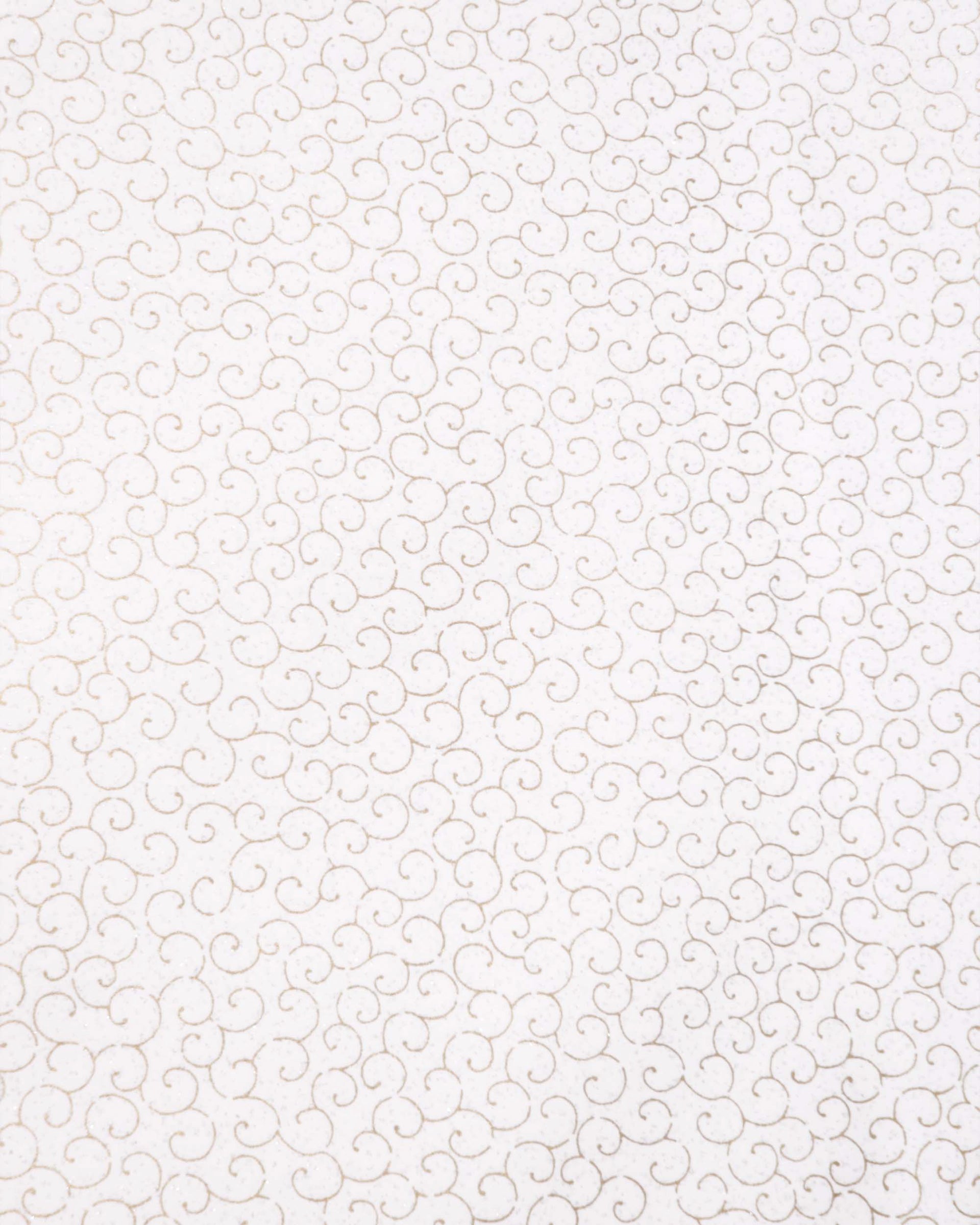 Japanese chiyogami paper featuring metallic gold traditional karakusa design on a white background with silver glitter.