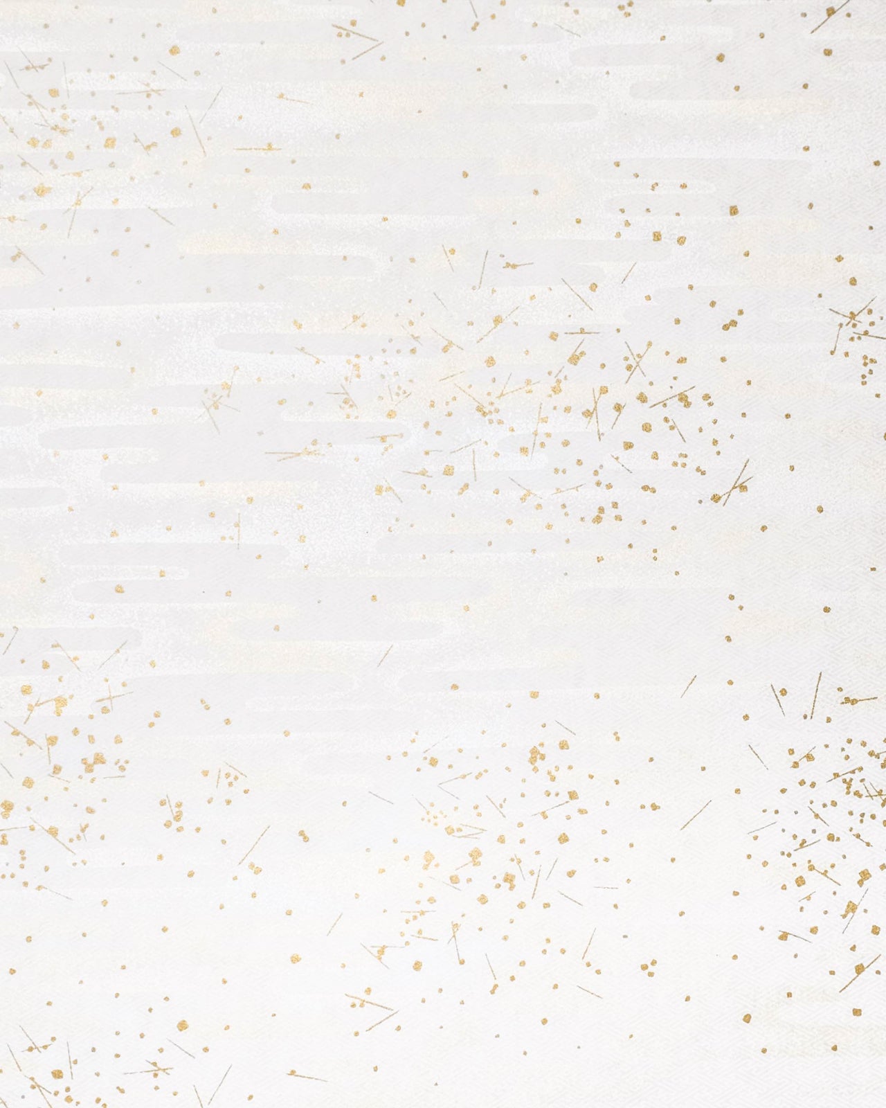 Japanese chiyogami paper featuring a white traditional Japanese sayagata design on a white background with metallic gold and silver details.