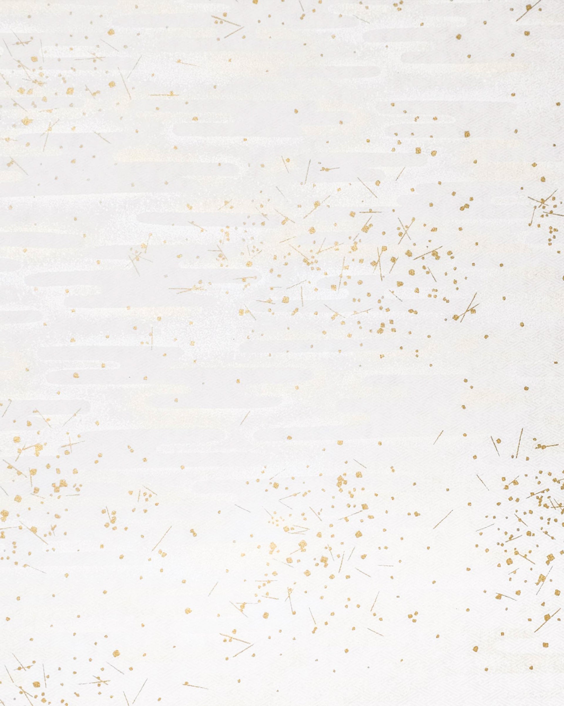 Japanese chiyogami paper featuring a white traditional Japanese sayagata design on a white background with metallic gold and silver details.