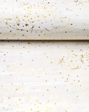Japanese chiyogami paper featuring a white traditional Japanese sayagata design on a white background with metallic gold and silver details.