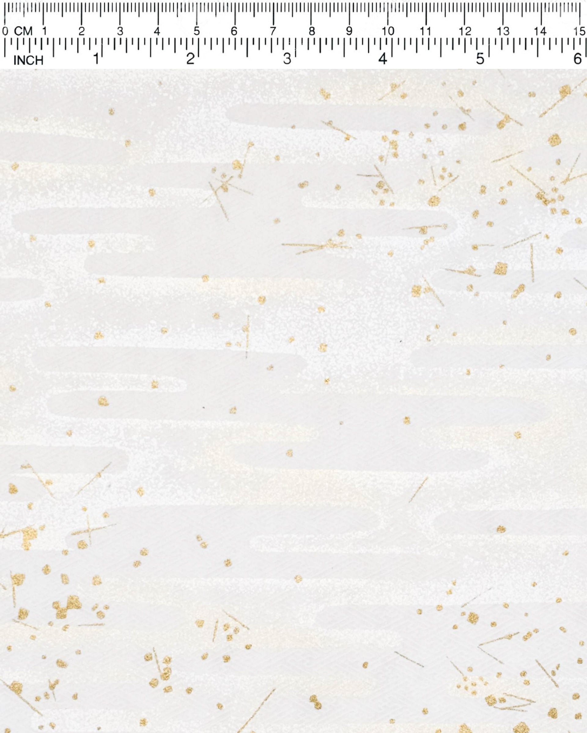Japanese chiyogami paper featuring a white traditional Japanese sayagata design on a white background with metallic gold and silver details.