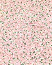 Japanese chiyogami paper featuring pink morning glory flowers with green leaves on a white background with metallic gold details.