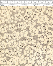 Japanese chiyogami paper featuring black pointillistic plum blossoms on a metallic gold background.