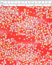 Japanese chiyogami paper featuring metallic gold and white hagi (bush clover) on a red background.
