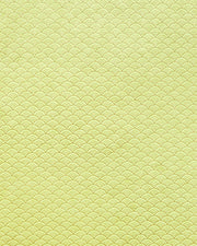 Japanese chiyogami paper featuring a small traditional yellow and metallic gold seigaiha (wave crests) pattern.