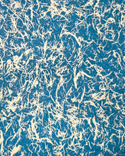 Japanese chiyogami paper featuring a metallic gold fiber-like unryu design on a blue background.