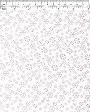 Japanese chiyogami paper featuring metallic silver snowflakes of various sizes on a white background.