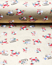 Japanese chiyogami paper featuring Santa and his sleigh on a metallic gold background.