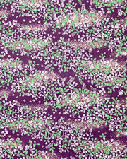 Japanese chiyogami paper featuring green and white hagi (bush clover) on a purple background with metallic gold details.