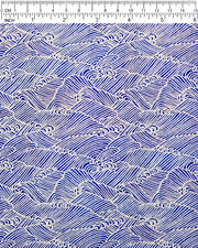Japanese chiyogami paper featuring small metallic gold waves (aranami) on a dark blue background.