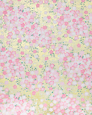 Japanese chiyogami paper featuring pink and white cherry blossoms on a metallic gold background.