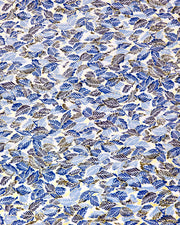Japanese chiyogami paper featuring blue leaves on a metallic gold background.