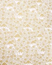 Japanese chiyogami paper featuring metallic gold Mt Fuji and cherry blossoms on a light pink background.